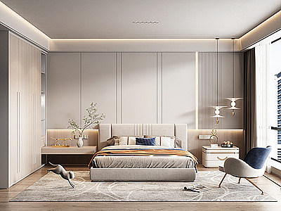3d现代极简风家居卧室模型