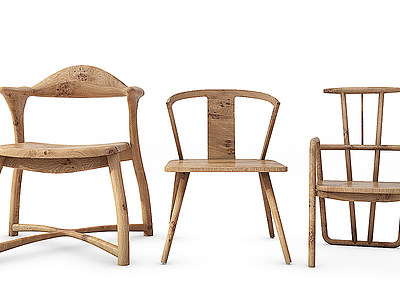 3d中式实木椅子组合模型