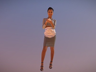 黑人美女服务员女人模型3d模型