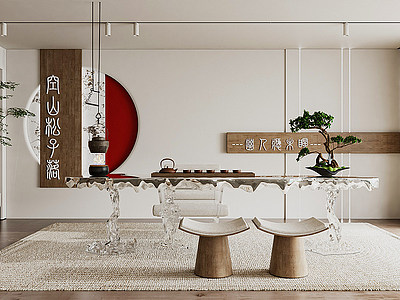 3d新中式茶室水晶冰川桌茶桌模型