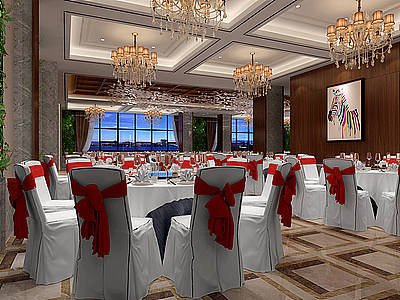 3d现代酒店宴会厅模型