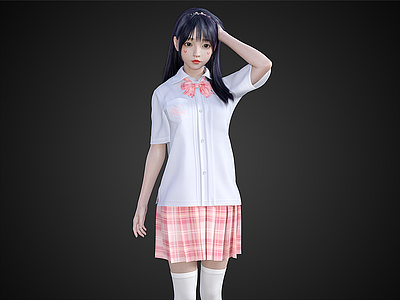 女孩学生装可爱女孩白丝模型3d模型