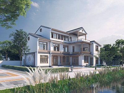 新中式独栋别墅模型