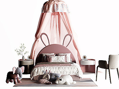 3d粉色系女孩公主儿童床模型