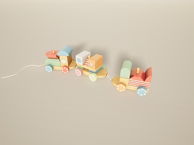 3d婴幼儿积木拉拉车玩具模型