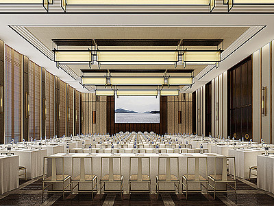 3d大型酒店宴会厅中式会议室模型