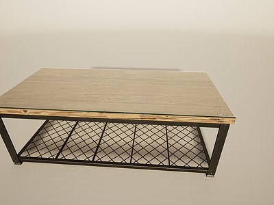 简易铁艺实木茶几桌模型