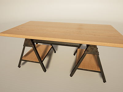 3d简易铁艺长桌办公桌模型