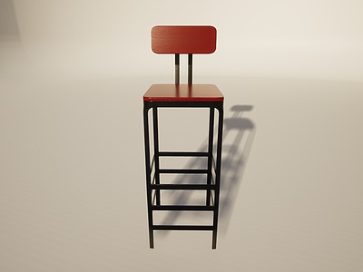 3d红色铁艺时尚吧台餐椅模型