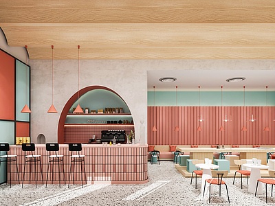 3d彩虹彩色咖啡厅餐厅模型