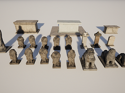 雕塑石雕墓碑组合模型3d模型