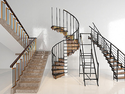 3d铁艺楼梯组合模型