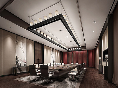 3d中式大型会议室模型