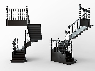 3d实木楼梯木质楼梯模型