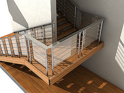 新中式木质玻璃楼梯模型3d模型