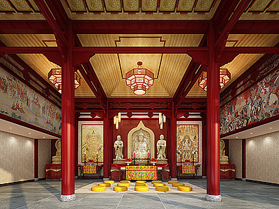 宗教文化佛教寺庙礼佛朝拜模型3d模型