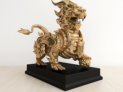3d中式麒麟雕塑模型