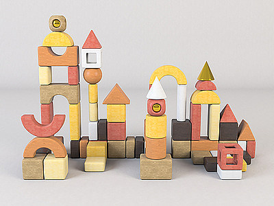 3d儿童木质积木玩具模型