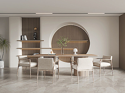 3d现代原木风家居餐厅模型