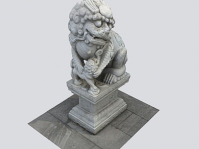 3d中式石头狮子模型