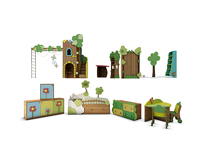 3d卡通<font class='myIsRed'>儿童家具</font>桌椅书柜城堡模型