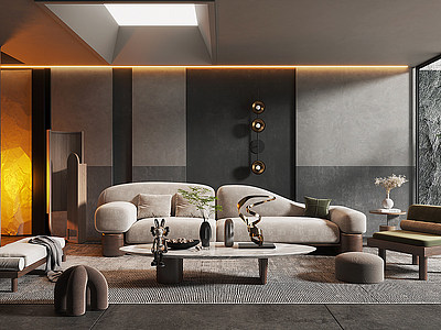 3d现代极简风家居客厅模型