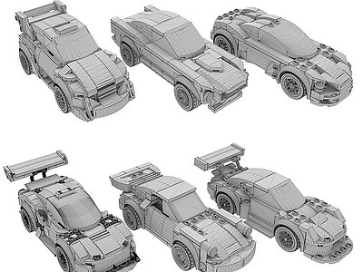 3d现代乐高赛车玩具组合模型