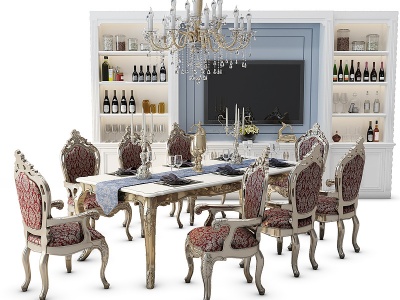 3d欧式古典欧式餐桌椅模型