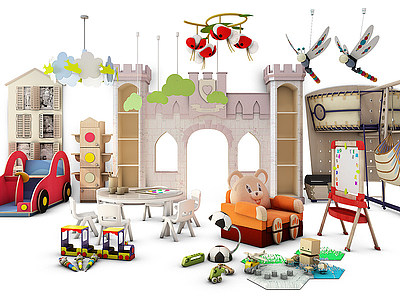 3d北欧儿童家具城堡卡通模型