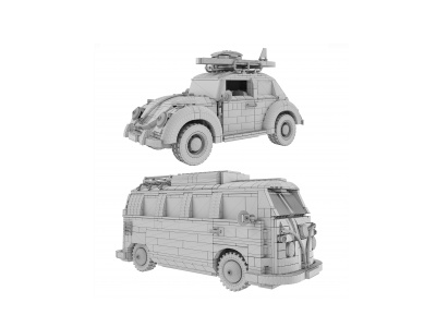3d现代乐高大众汽车玩具组合模型