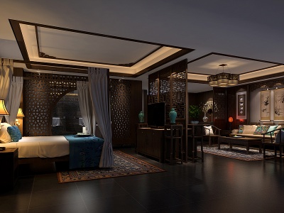 中式酒店客房模型3d模型