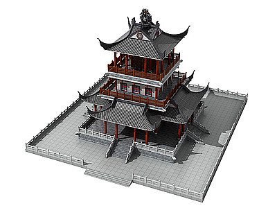 中式古建寺庙舍利殿模型