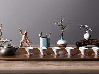 新中式茶具摆件组合模型