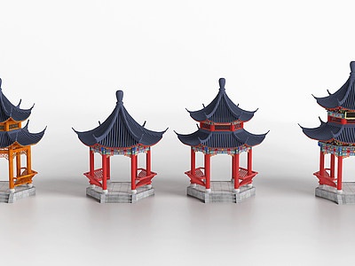 3d新中式凉亭模型