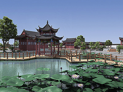 3d中式古建筑公园模型