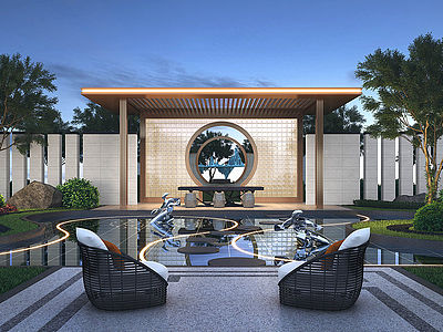 新中式居家庭院模型