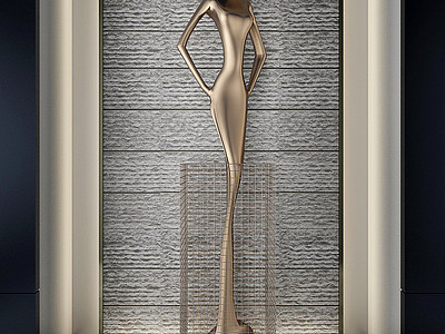 3d新中式淑女金属雕塑摆件模型