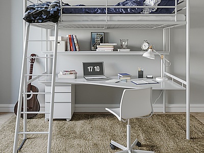 3d现代高低书桌床模型