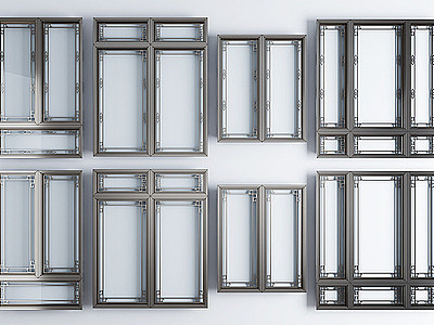 3d新中式铝合金窗户窗框模型