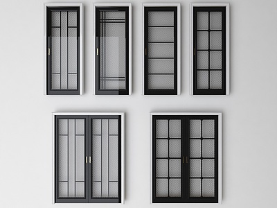 3d现代单开门双开门玻璃门模型