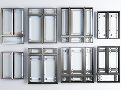 3d新中式窗户铝合金窗户窗框模型