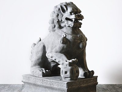 3d中式风格雕塑石狮子雕塑模型