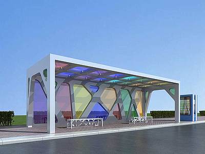 3d现代风格单体建筑公交站台模型