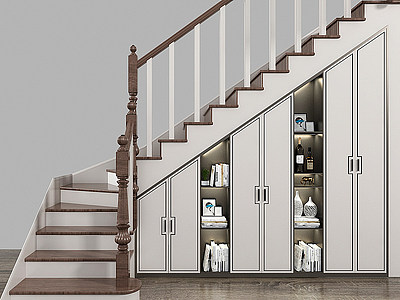 新中式楼梯储物柜楼梯柜模型