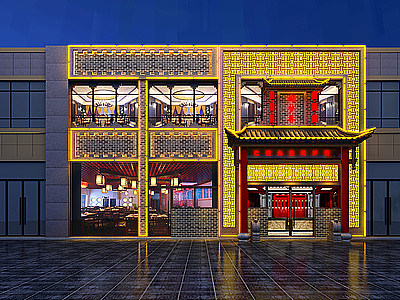 中式风格单体建筑餐饮门头模型3d模型