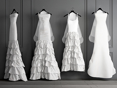 3d现代服饰箱包白色婚纱模型
