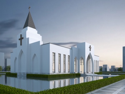 欧式风格单体建筑基督教堂模型3d模型