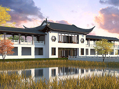 中式风格公园园林景观长廊模型3d模型