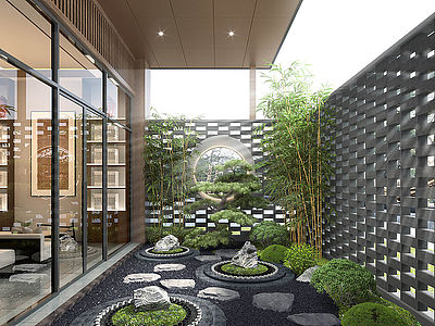 新中式庭院景观模型