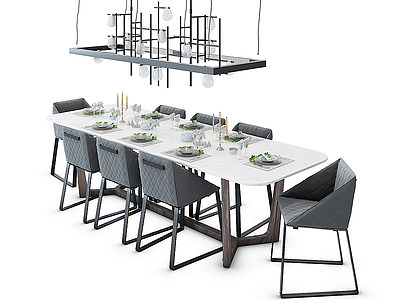现代风格餐桌椅组合模型